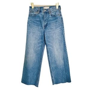 Denim Forum Farrah Hi-Rise Wide Leg Jean Women W27. Med Indigo Hem (25” inseam)